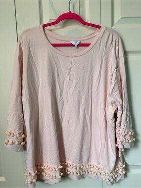 # crown & ivy Blush Pink 3X Pom-Pom Trim Relaxed Top